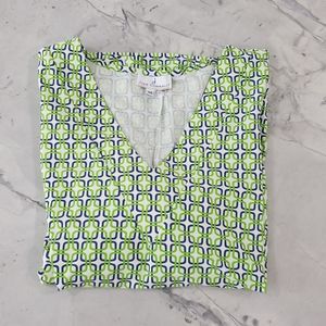 Jude Connally Green and White Graphic Blouse